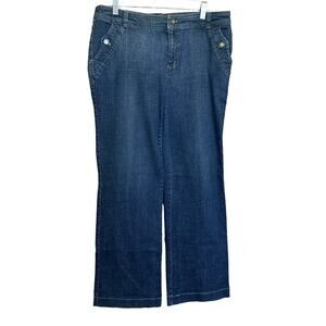 Bandolino Stretch Wide Leg Jeans Size 14 Dark‎ Warh Blue Denim Cotton Blend